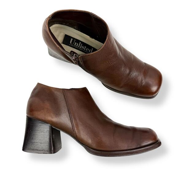 90's KENNETH COLE UNLISTED brown leather chunky heel square toe shoes - Picture 16 of 16